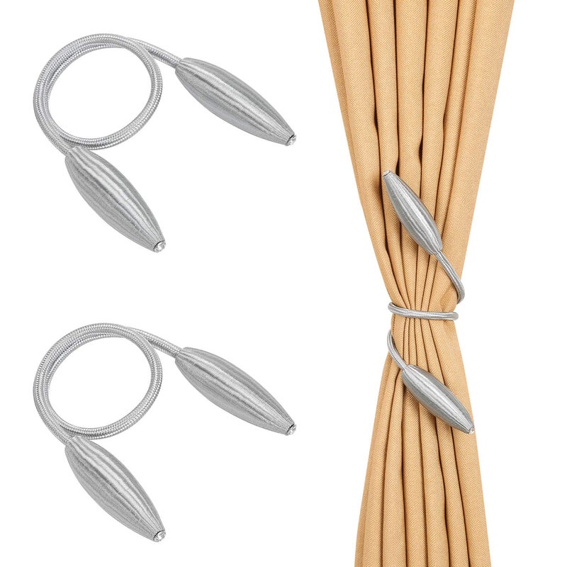 Emoly 2-Pack Curtain Tiebacks Clips Creative Window Drape Twist Tie Backs European Style Custom Made Curtain Holders Decorative (Silver) - Image 1